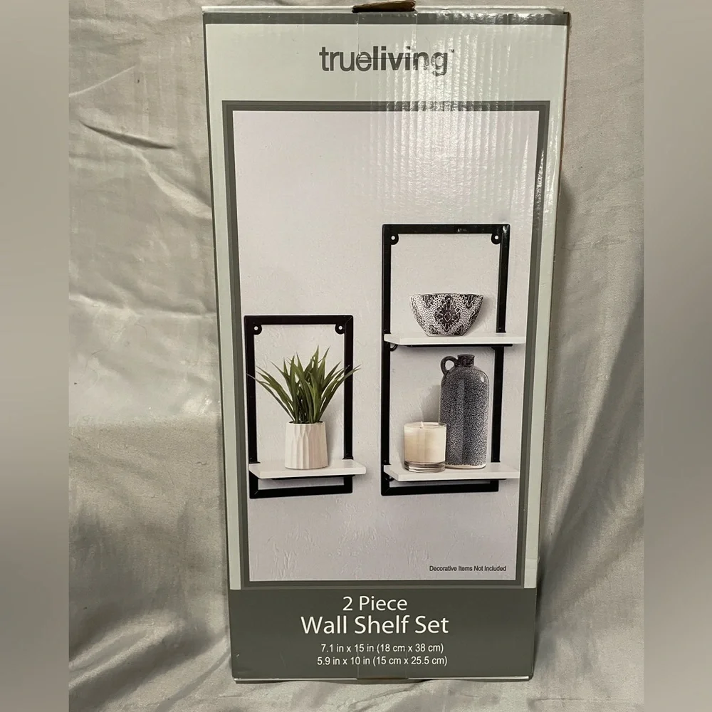 NWT Trueliving 2 Piece Black and White Wall Shelf Set